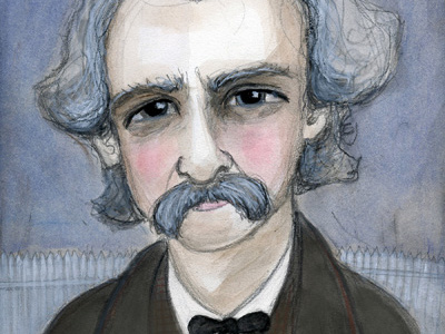 Mark Twain Writers Portrait american literature art hand painted illustration mark twain painting portrait portrait painting watercolor writers writers portraits