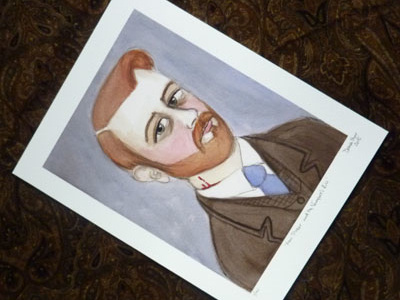 Bram Stoker and the Vampire's Kiss bram stoker illustration painting portrait watercolor painting writers portrait