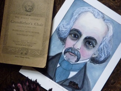 Nathaniel Hawthorne Literary Portrait drawing illustration literary portrait literature nathaniel hawthorne portrait portrait painting watercolor writer