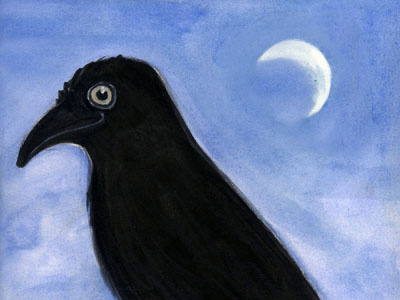 Raven and the Moon bird bird portrait illustration raven raven illustration watercolor