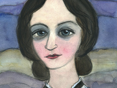 Charlotte Bronte Literary Portrait, "Charlotte on the Moors" charlottte bronte drawing illustration literature painting portrait portrait painting watercolor