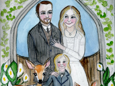 Custom portrait with Animals family illustration watercolor