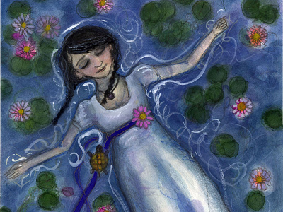 Floating Among the Lilies character design illustration painting portrait painting victorian
