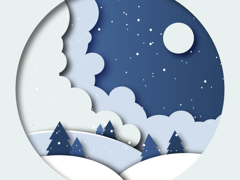 a paper cutout winter scenary by Ira Kompanets on Dribbble