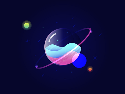 a glass planet 2d 3d design galaxy graphic design illustration moon moons planet space star stars vector