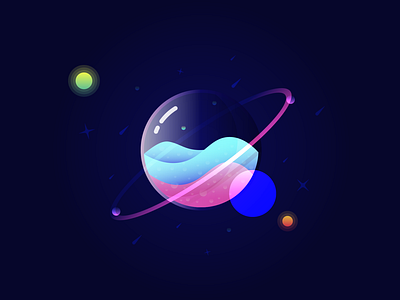 a glass planet 2d 3d design galaxy graphic design illustration moon moons planet space star stars vector