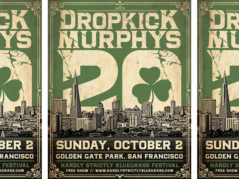 Dropkick Murphys - 20th Anniversary, San Francisco Poster poster concert rock punk city vintage typography golden gate park san francisco dropkick murphys