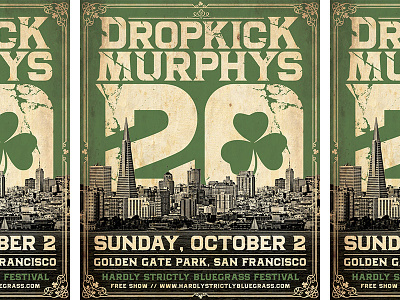 Dropkick Murphys - 20th Anniversary, San Francisco Poster city concert dropkick murphys golden gate park poster punk rock san francisco typography vintage