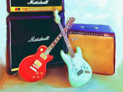 Amps and Guitars Digital Painting