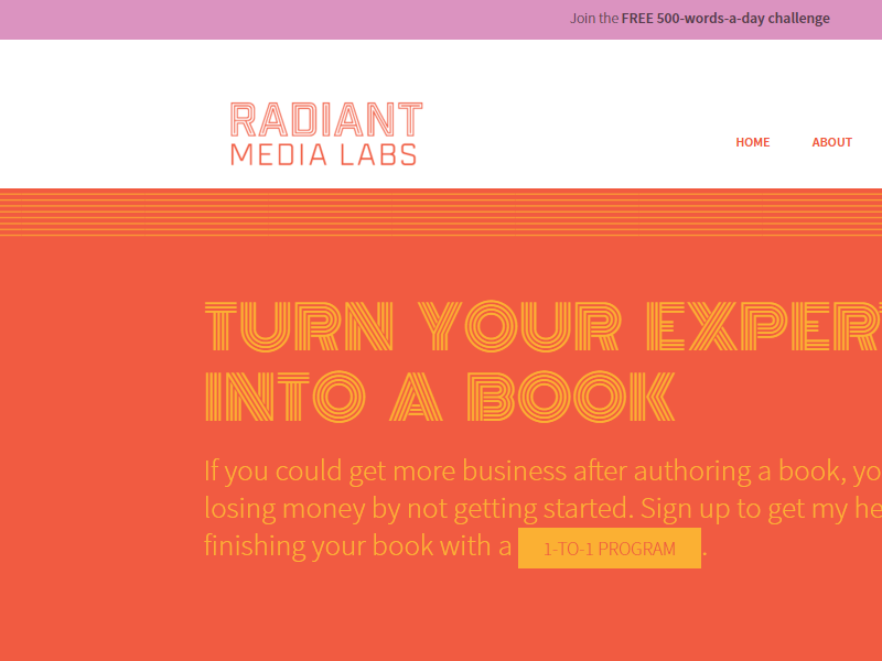 Radiant Media Labs Website marketing homepage raleway monoton site wordpress purple orange web