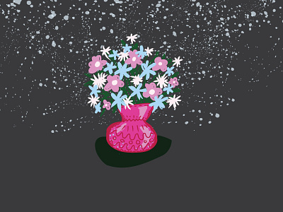 Goodnight flowers blue bouquet floral flowers handdrawn illustration pink stars texture vase white