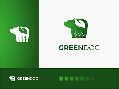 green dog logo animal branding creative dog eco flower green leaf logo logo design minimal negative space plant puppy