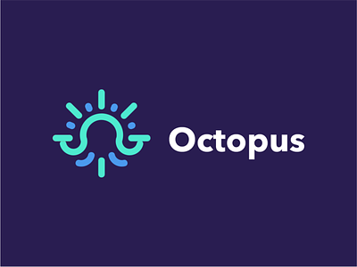 octopus akdesain branding bright clean creative illustration line line art logo logo design logodesign minimal negative space sun sun logo