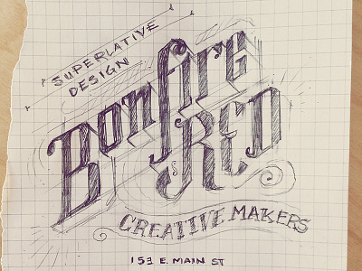 Bonfire Red Tee Shirt lettering pencil sanborn sketch sketchbook vintage