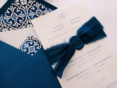 Custom wedding invitations with watercolor tile design