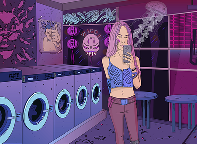 Night laundry illustration