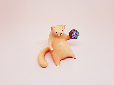 Doughnut Cat cat character clay design doughnut illustration miniature minimalist sculpture