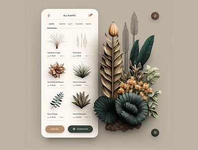 App Design for an Online Plants Store ai aidesign app app design e commerce filtered illustration midjourney mobile nature store tabs ui design