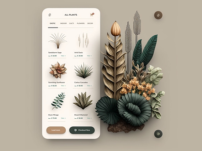 App Design for an Online Plants Store ai aidesign app app design e commerce filtered illustration midjourney mobile nature store tabs ui design