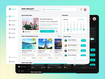 Travel Dashboard UI Light & Dark mode app design dashboard screen ui uiux ux