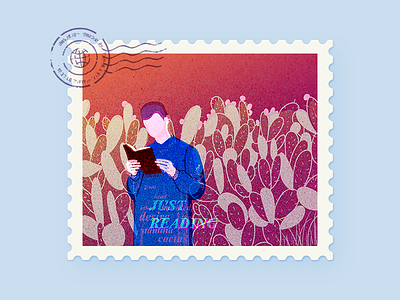 Just Reading - Long time no see. book illustration reading stamp