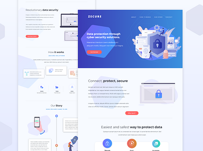 Zecure - Cyber Security Landing Page Design colors cyber security design flat design gradient graphic design home page landing page minimal uidesign user experience ux design vector web webdesign website design