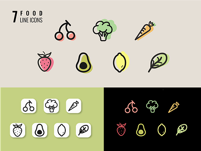 7 food line icons flat design food food icons food line icons vector fruits vector vegetables