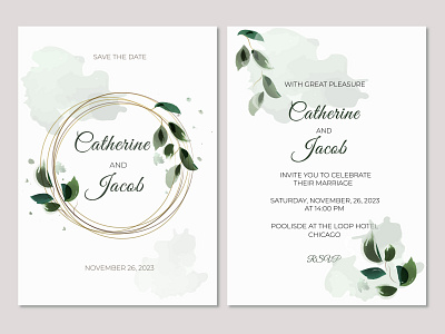 Wedding invitation card celebration design graphic design greenery illustration invitation leaf marriage template twig watercolor wedding