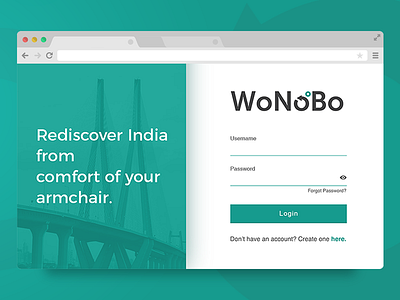 WoNoBo Login Web dailyui design flatdesign india login map minimaldesign ui