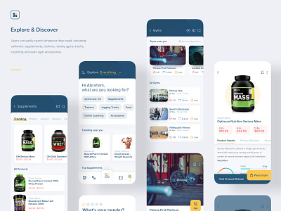 Aero Fitness | Explore & Discover app buy discover ecommerce explore fitness gym interaction ios marketplace minimal mobile order product design search supplements trending ux vector workout