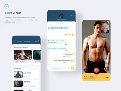 Aero Fitness | Instant Contact animation app call chat clean fitness illustration inbox interaction ios message messaging messaging app mobile product design sms ux vector video web