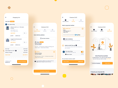 Order Placement | Marketplace UI/UX Mobile Design address cart checkout credit card ecommerce icon illustration logo marketplace mobile mobile app order payment place order product design shopping track order ui ux wizard