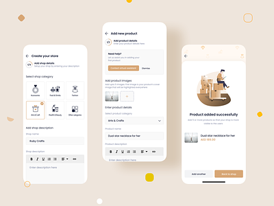 Create Store and Add Products | Marketplace UI/UX Mobile Design animation app clean create design details ecommerce iconography icons illustration interaction marketplace minimal product product design shop shopping store ui ux
