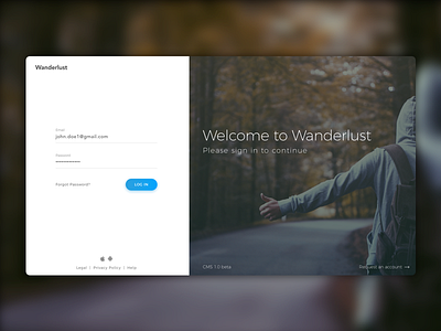 Wanderlust - Login Page for CMS clean cms dashboard design interface login minimal ui ux wanderlust web