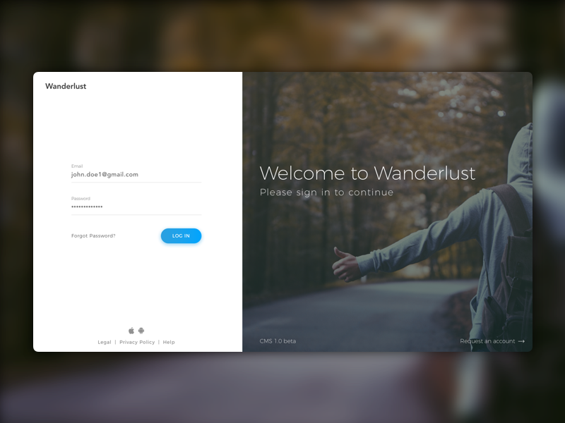 Wanderlust - Login Page for CMS interface clean ux dashboard minimal ui login wanderlust cms design web