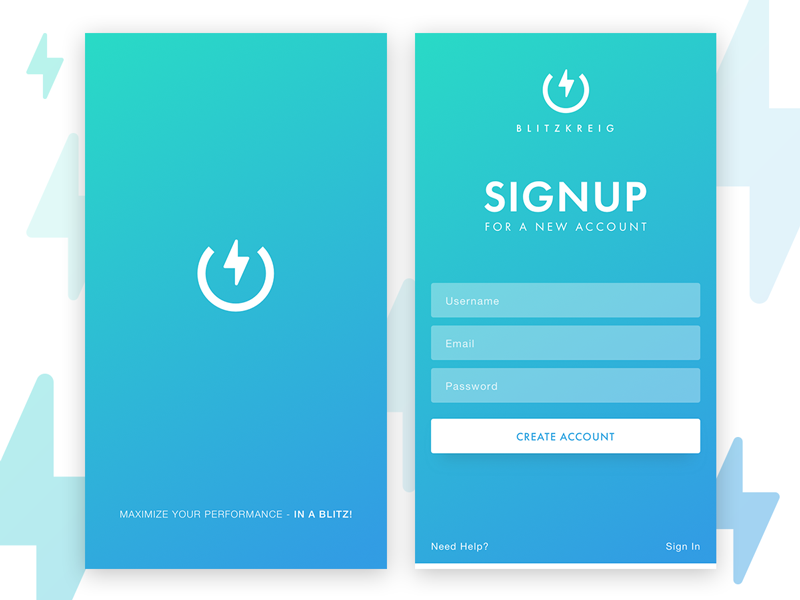 Splash and Signup Screen minimal green blitzkreig ios design ui app mobile signup splash gradient