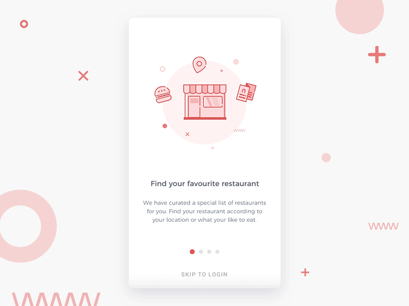 Onboarding Screens with Illustrations android app tour delivery food illustrations ios minimal onboarding red ui ux welcome