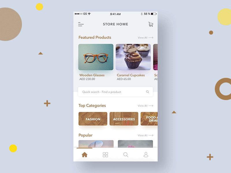 Side menu for an e-commerce app