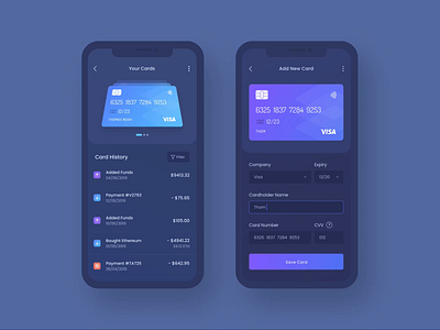 Manage Your Credit Cards add animation app atm banking bitcoin blockchain credit credit card credit card payment credit cards crypto wallet cryptocurrency dark ui debit finance fintech history illustration mobile