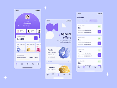 A telco app concept 3d abstract app bills clean dashboard designinspiration geometry mobile plans shapes telco ui ui ux ux