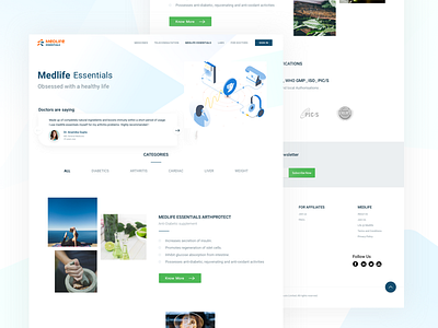 Medlife Essentials Landing Page browse health landing medical products testimonials ui ux