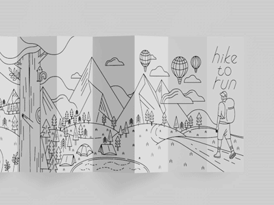 HIKE TO RUN accordion book camp hike illustration