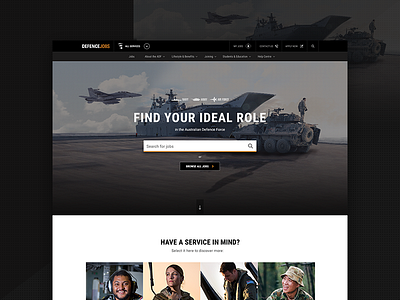 Defence Jobs - Tri-Service Homepage component defence design system homepage jobs military recruitment search