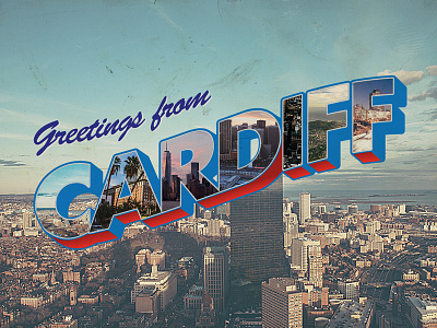 Greetings from Cardiff cardiff city postcard retro text vintage