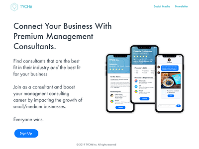 TYCHē Landing Page app design branding mock up prototype skech ux ui web design