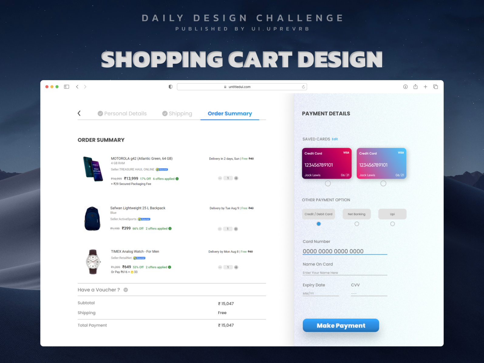 Daily Ui Cart Design) by Ayush Sinha on Dribbble