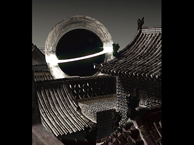 Pinjano 3d asia black hole corona grayscale render roof