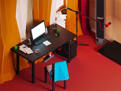 My Room Close Up 3d lowpooly polygon render room