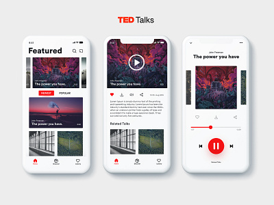 TED Talks UI redesign concept app audio audio player concept featured home minimal mobile pause phone play player ui redesign simple simple clean interface talks ted ui ui ux ux