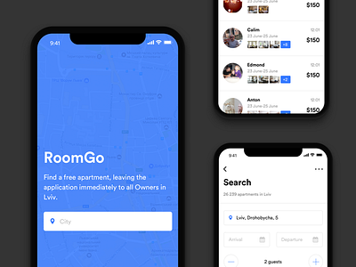 RoomGo - Booking Apartments apartments app blue booking app ios iphone 10 modern